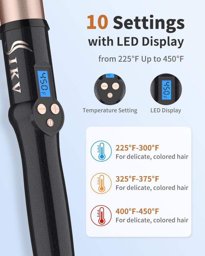 IKV 1 1/2 Inch Large Curling Wand for Long Hair, Dual Voltage Hair Curling Iron Wand Ceramic Extra Long Barrel,10 Adjustable Temp - Image 5
